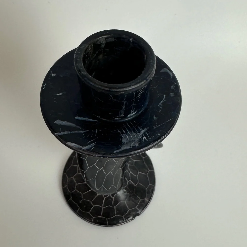 VTG Hand Carved‎ Soapstone Taper Candle Holder Blue Black